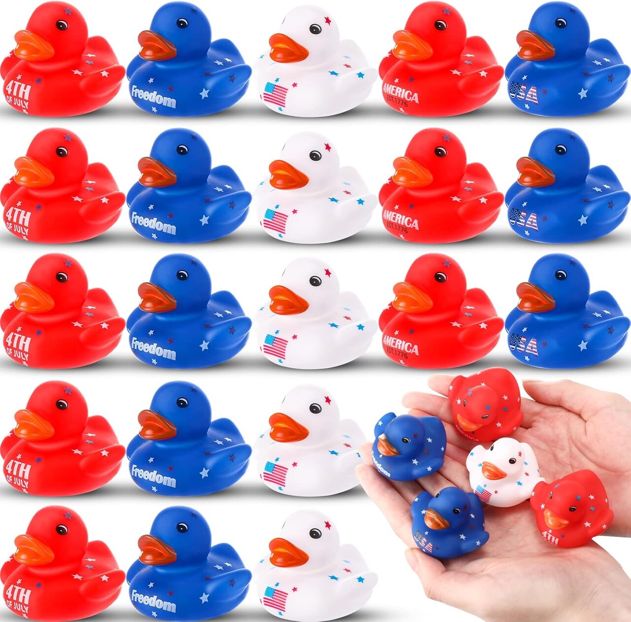 50 Pcs Patriotic Rubber Ducks 2'' Blue Red White Mini Ducks in Bulk for Party Favors